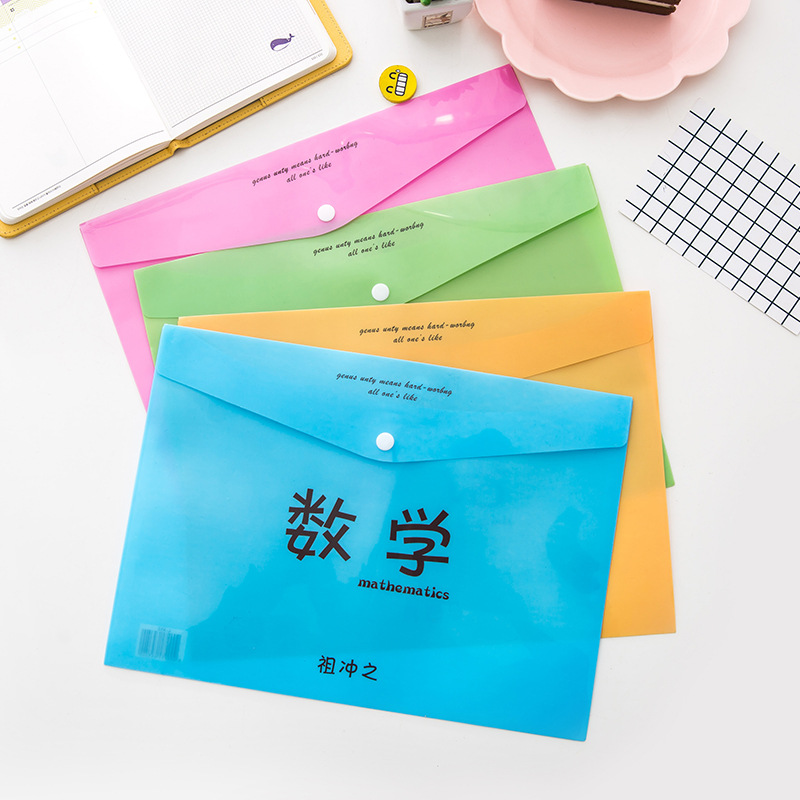 Educational Edition Student Cute A4 Examination Paper File Bag Fresh Transparent Folder Snap Information Bag Office Supplies