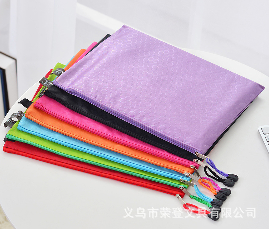 New PVC Football Pattern Mesh Zipper Handbag A4 File Information Bag Office Stationery Student File Bag
