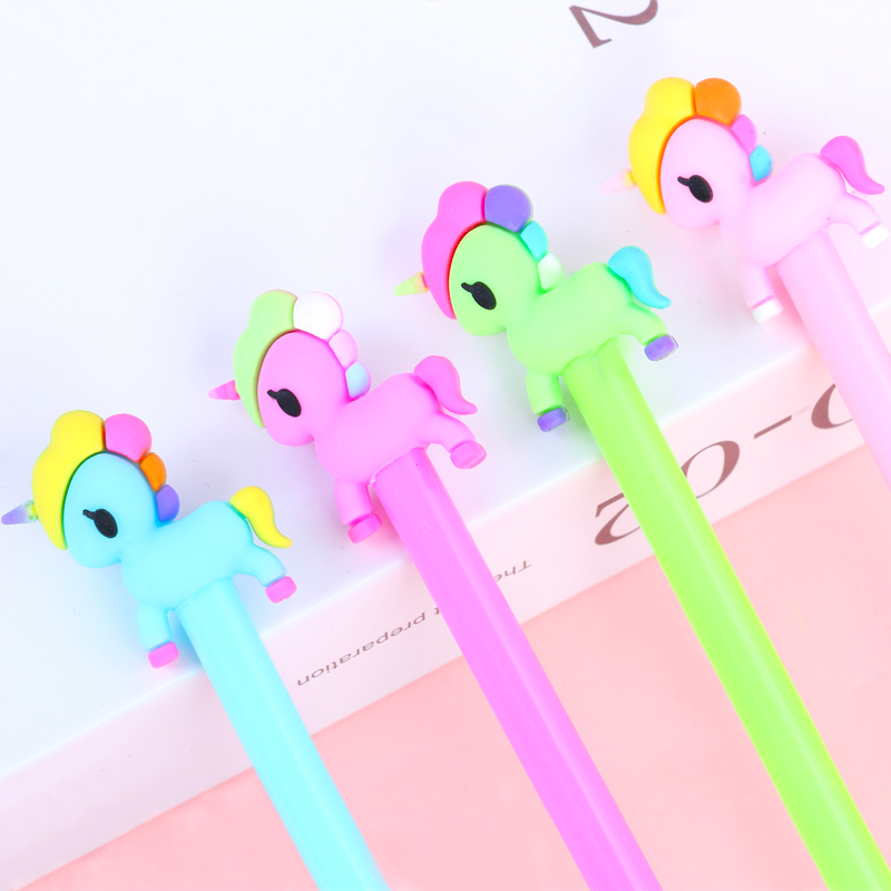 Factory Direct Sales Unicorn Cute Pony Cartoon Gel Pen 0.5mm Student Gel Pen Black Ink Pen Customizable