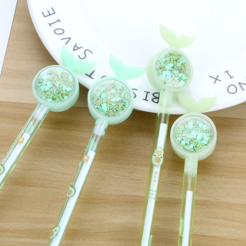 Korean Ins Girl Heart Fishtail Sequins Gel Pen Avocado Signature Pen Cute Student Exam Writing Ball Pen