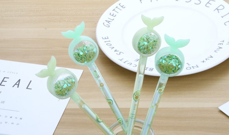 Korean Ins Girl Heart Fishtail Sequins Gel Pen Avocado Signature Pen Cute Student Exam Writing Ball Pen