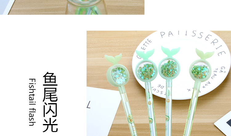 Korean Ins Girl Heart Fishtail Sequins Gel Pen Avocado Signature Pen Cute Student Exam Writing Ball Pen