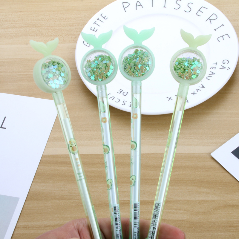 Korean Ins Girl Heart Fishtail Sequins Gel Pen Avocado Signature Pen Cute Student Exam Writing Ball Pen