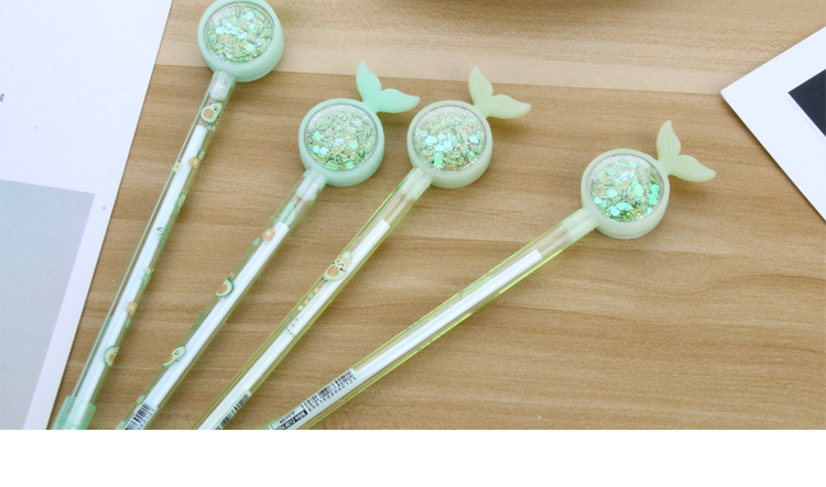 Korean Ins Girl Heart Fishtail Sequins Gel Pen Avocado Signature Pen Cute Student Exam Writing Ball Pen