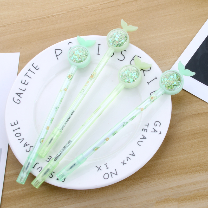 Korean Ins Girl Heart Fishtail Sequins Gel Pen Avocado Signature Pen Cute Student Exam Writing Ball Pen