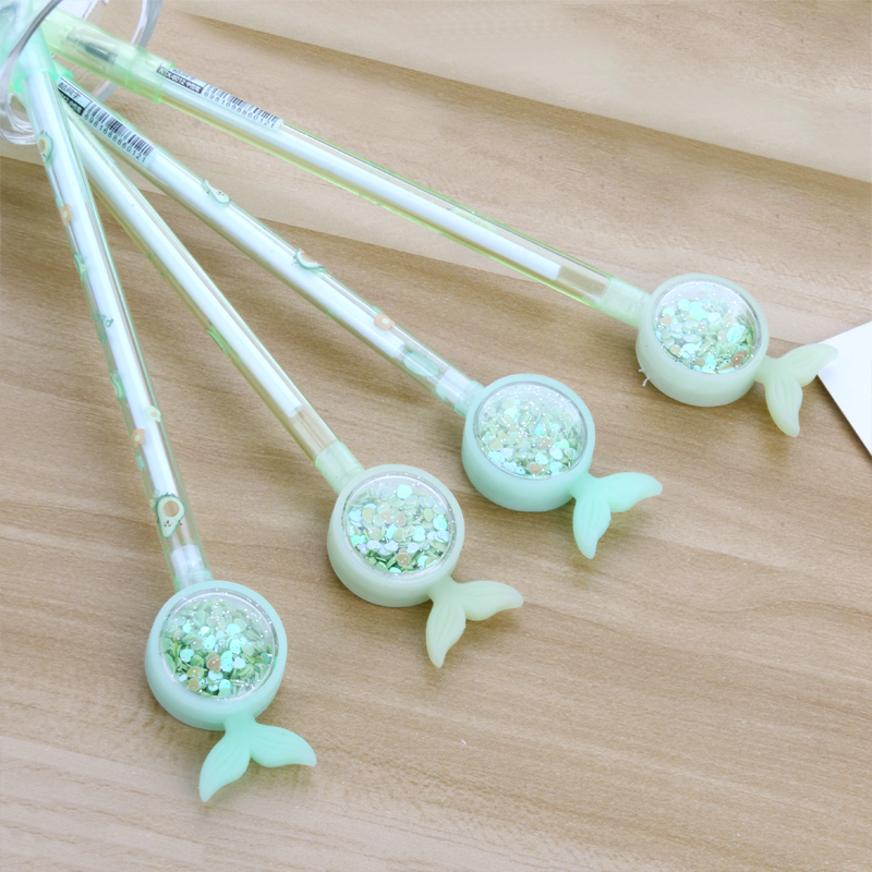 Korean Ins Girl Heart Fishtail Sequins Gel Pen Avocado Signature Pen Cute Student Exam Writing Ball Pen