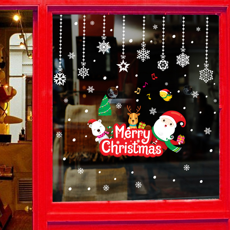 Christmas Stickers Roll Cross-Border Amazon Hot 3D Cartoon Window Glass Sticker Removable Window Wall Stickers