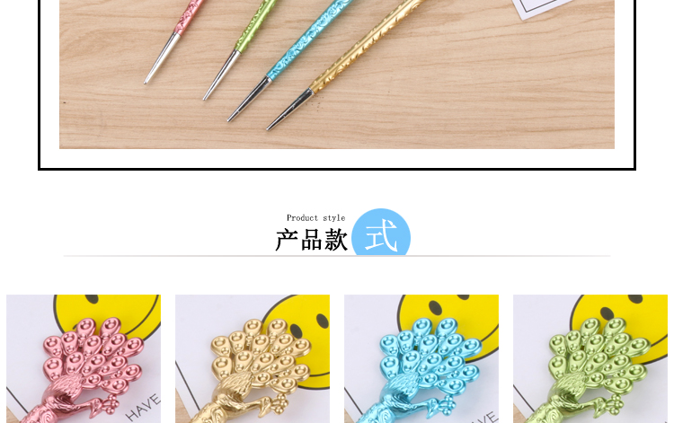 Factory Direct Sales Cute Creative Stationery Cute Female Student Black Carbon Pen Peacock Southeast Flying Hairpin Gel Pen