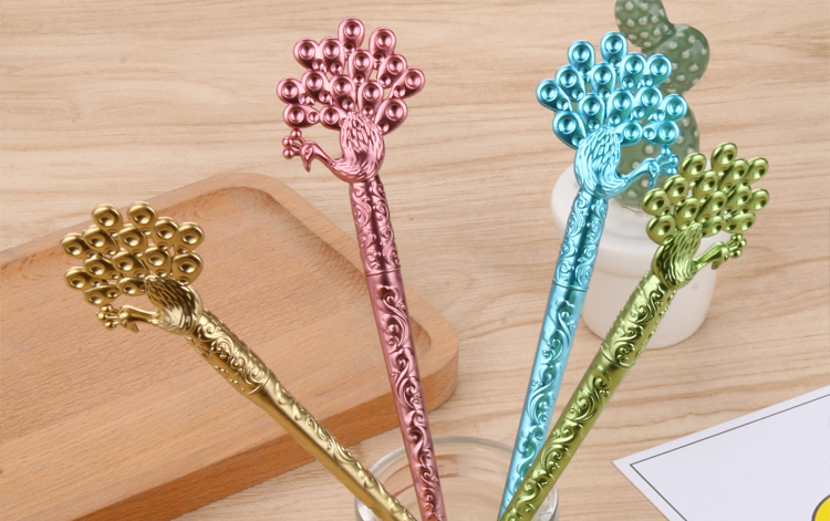 Factory Direct Sales Cute Creative Stationery Cute Female Student Black Carbon Pen Peacock Southeast Flying Hairpin Gel Pen