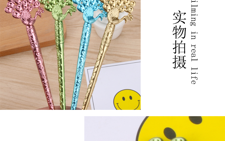 Factory Direct Sales Cute Creative Stationery Cute Female Student Black Carbon Pen Peacock Southeast Flying Hairpin Gel Pen