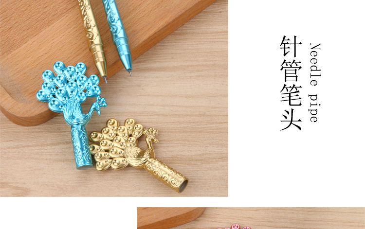 Factory Direct Sales Cute Creative Stationery Cute Female Student Black Carbon Pen Peacock Southeast Flying Hairpin Gel Pen