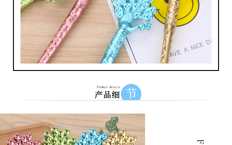 Factory Direct Sales Cute Creative Stationery Cute Female Student Black Carbon Pen Peacock Southeast Flying Hairpin Gel Pen