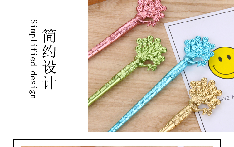 Factory Direct Sales Cute Creative Stationery Cute Female Student Black Carbon Pen Peacock Southeast Flying Hairpin Gel Pen