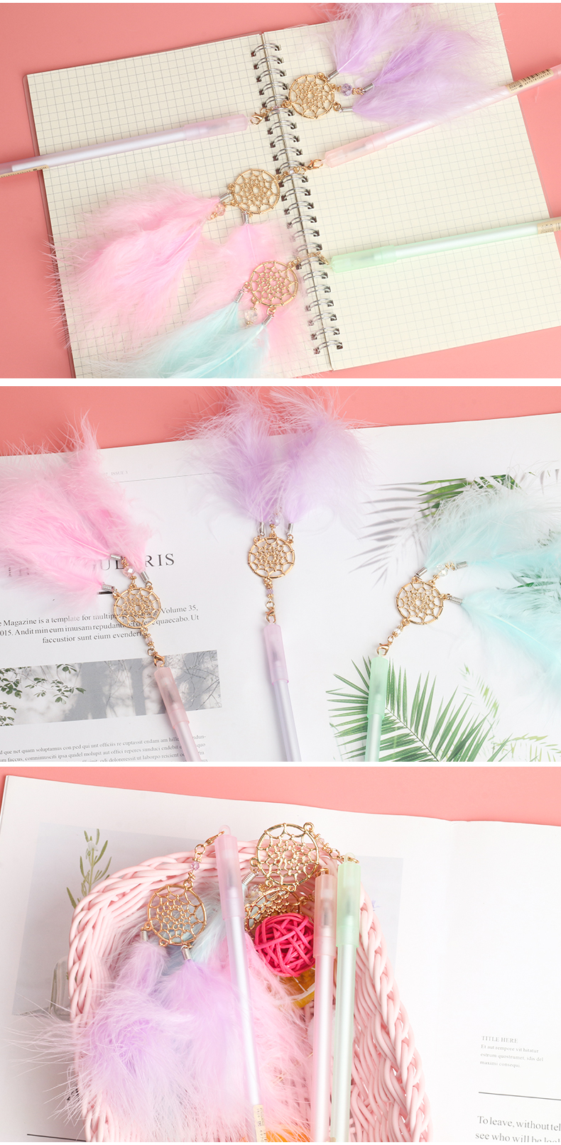 Dreamcatcher Feather Pendant Gel Pen Black Gel Ink Pen Student Stationery Wholesale Cute Teenage Creative Pendant Pen