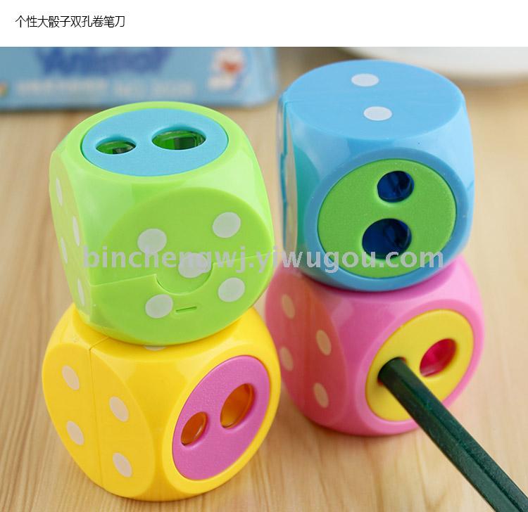 Dice  pencil sharpener Plastic double hole sieve pencil sharpener cute cartoon sharpener.