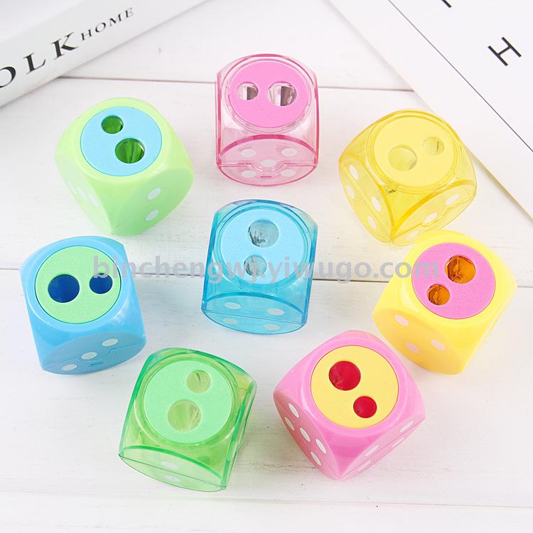 Dice  pencil sharpener Plastic double hole sieve pencil sharpener cute cartoon sharpener.