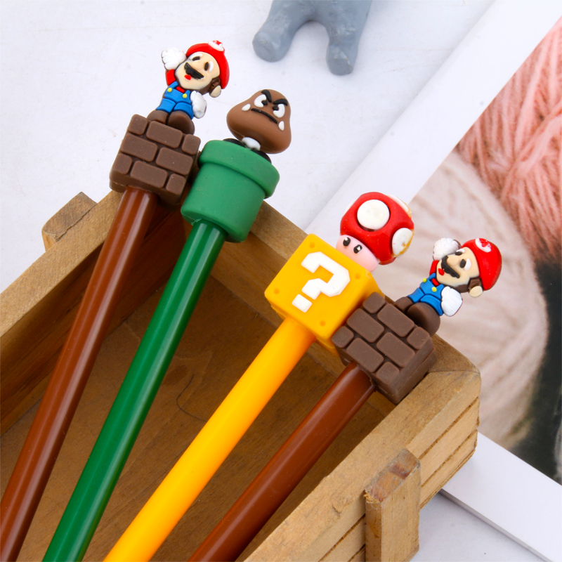 Korean Stationery Cute Cartoon Super Mary Soft Glue Black Gel Pen 0.5mm Office Carbon Water-Based Paint Pen