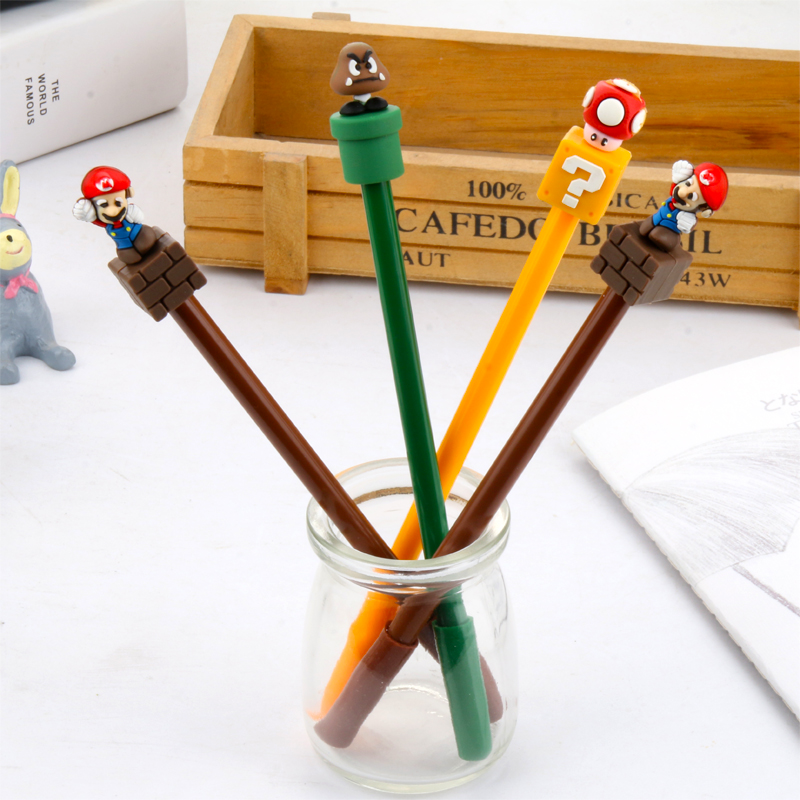 Korean Stationery Cute Cartoon Super Mary Soft Glue Black Gel Pen 0.5mm Office Carbon Water-Based Paint Pen