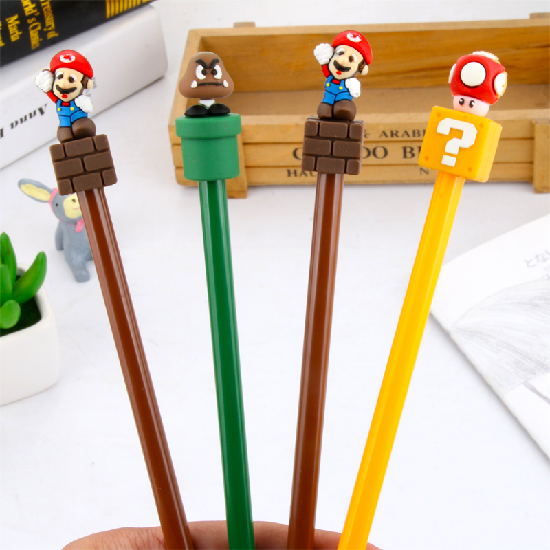 Korean Stationery Cute Cartoon Super Mary Soft Glue Black Gel Pen 0.5mm Office Carbon Water-Based Paint Pen