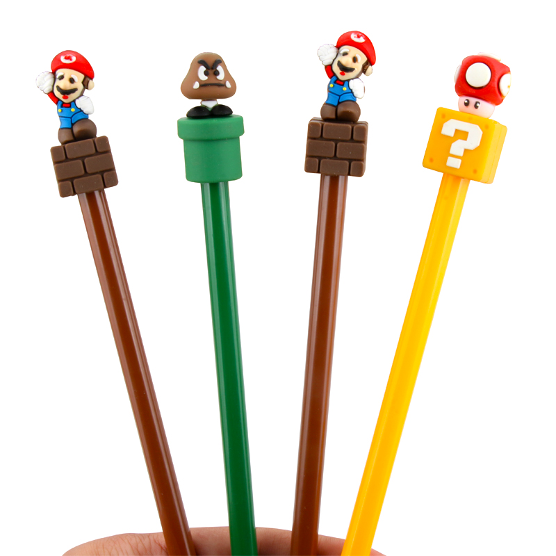 Korean Stationery Cute Cartoon Super Mary Soft Glue Black Gel Pen 0.5mm Office Carbon Water-Based Paint Pen