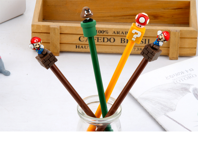 Korean Stationery Cute Cartoon Super Mary Soft Glue Black Gel Pen 0.5mm Office Carbon Water-Based Paint Pen