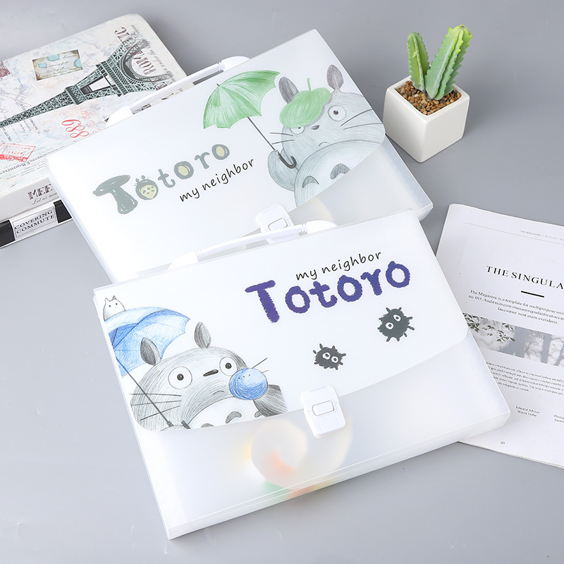A4 Cartoon Transparent Totoro Folder Information Bag 13 Grid Pp Student Test Paper Storage Stationery Portable Organ Bag