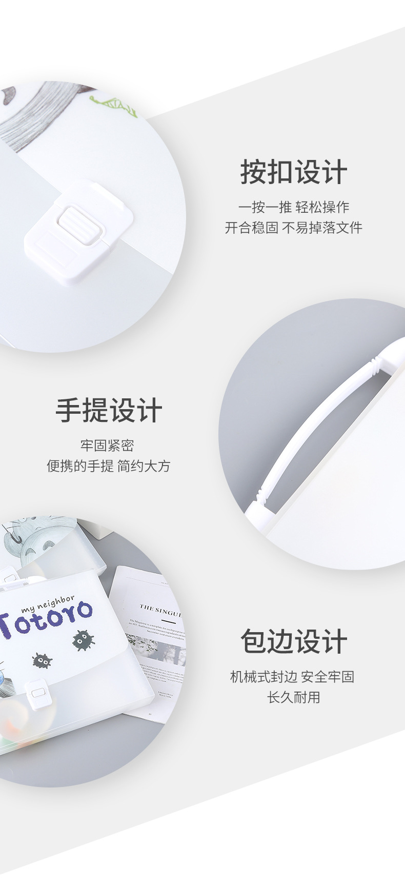 A4 Cartoon Transparent Totoro Folder Information Bag 13 Grid Pp Student Test Paper Storage Stationery Portable Organ Bag