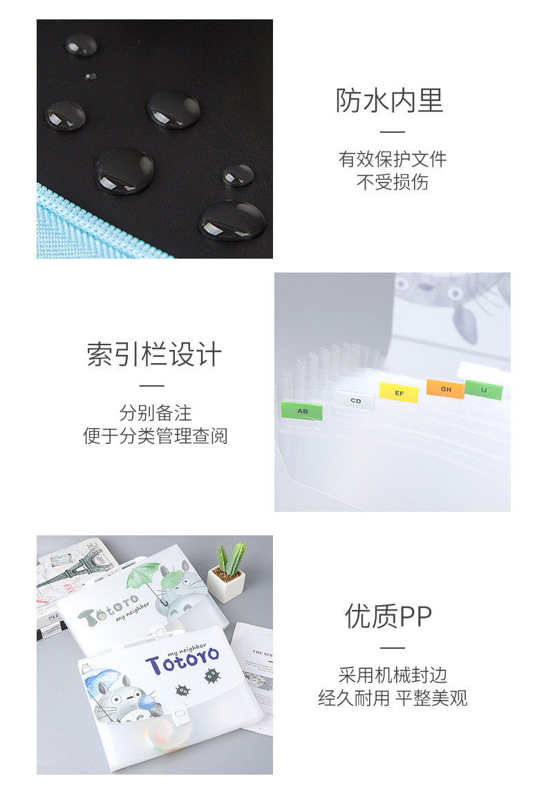 A4 Cartoon Transparent Totoro Folder Information Bag 13 Grid Pp Student Test Paper Storage Stationery Portable Organ Bag