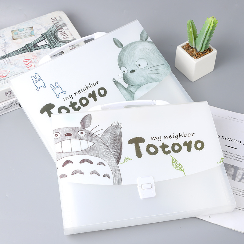 A4 Cartoon Transparent Totoro Folder Information Bag 13 Grid Pp Student Test Paper Storage Stationery Portable Organ Bag