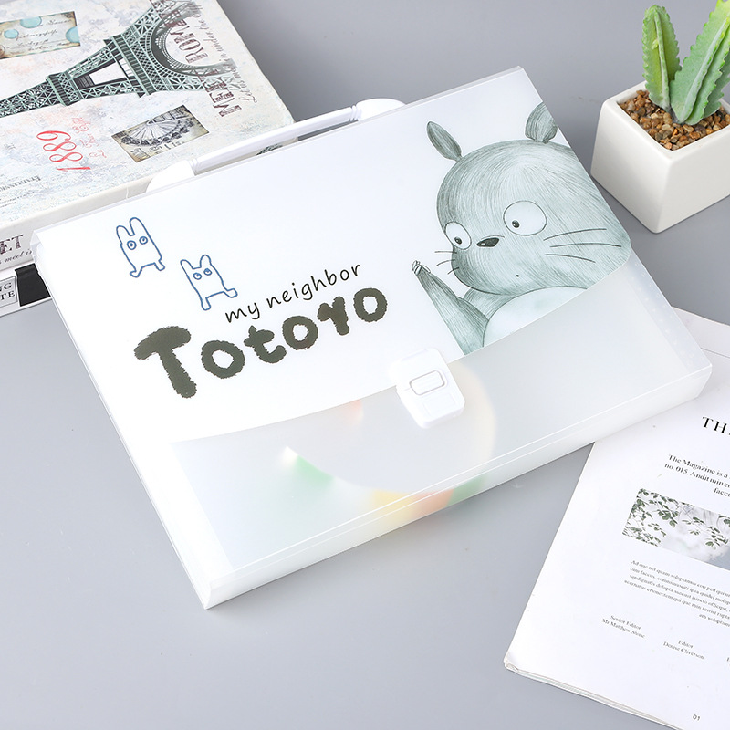 A4 Cartoon Transparent Totoro Folder Information Bag 13 Grid Pp Student Test Paper Storage Stationery Portable Organ Bag