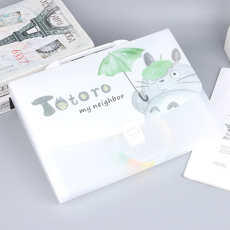 A4 Cartoon Transparent Totoro Folder Information Bag 13 Grid Pp Student Test Paper Storage Stationery Portable Organ Bag