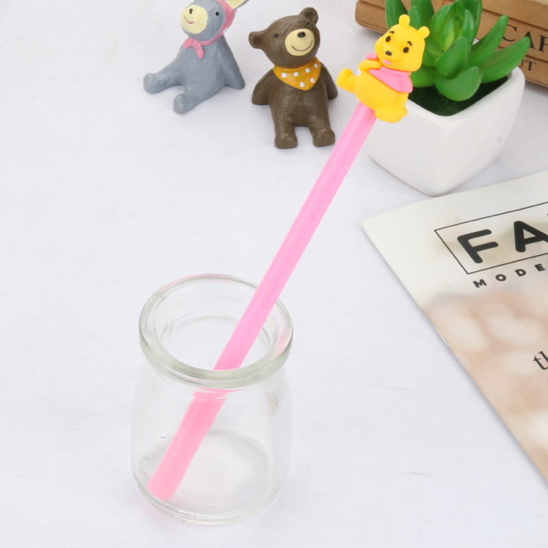 Cute Cartoon Three-Dimensional Ribbon Bear Gel Pen Creative Student Office Supplies Black Gel Ink Pen Signature Pen