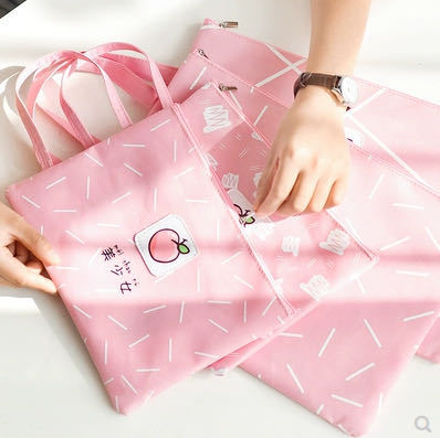 Japanese Ins Harajuku Girl Canvas File Bag Learning Information Bag Paper Storage Student Bag Tutorial Office Bag