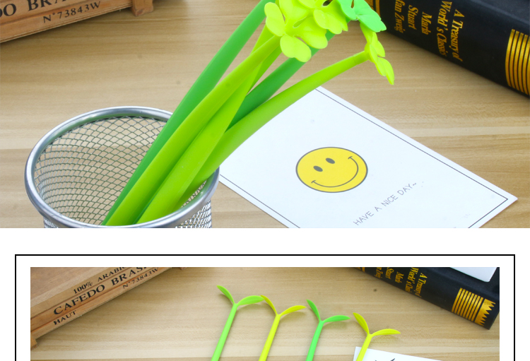 Creative Cartoon Plant Series Gel Pen Student Black Gel Ink Pen Cute Simple Cartoon Pen Girl Signature Pen