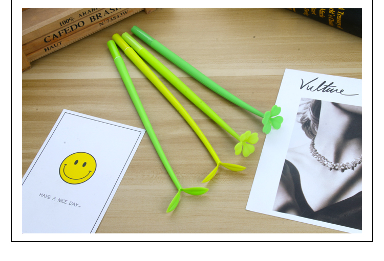 Creative Cartoon Plant Series Gel Pen Student Black Gel Ink Pen Cute Simple Cartoon Pen Girl Signature Pen