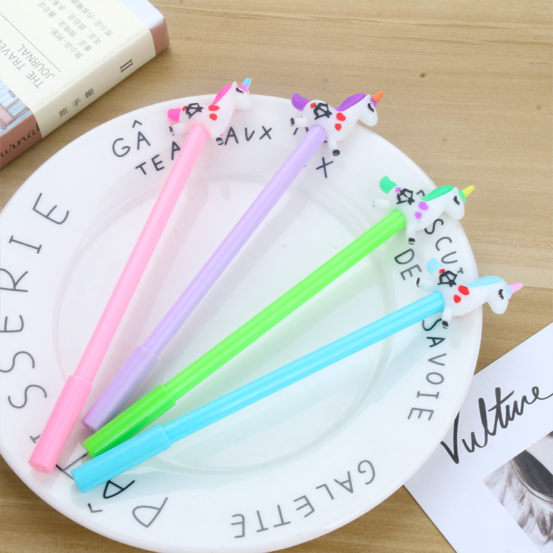 Japanese and Korean Lovely Fancy Cartoon Unicorn Signature Pen Student Writing Gel Pen Office Pen Exam Ball Pen Black