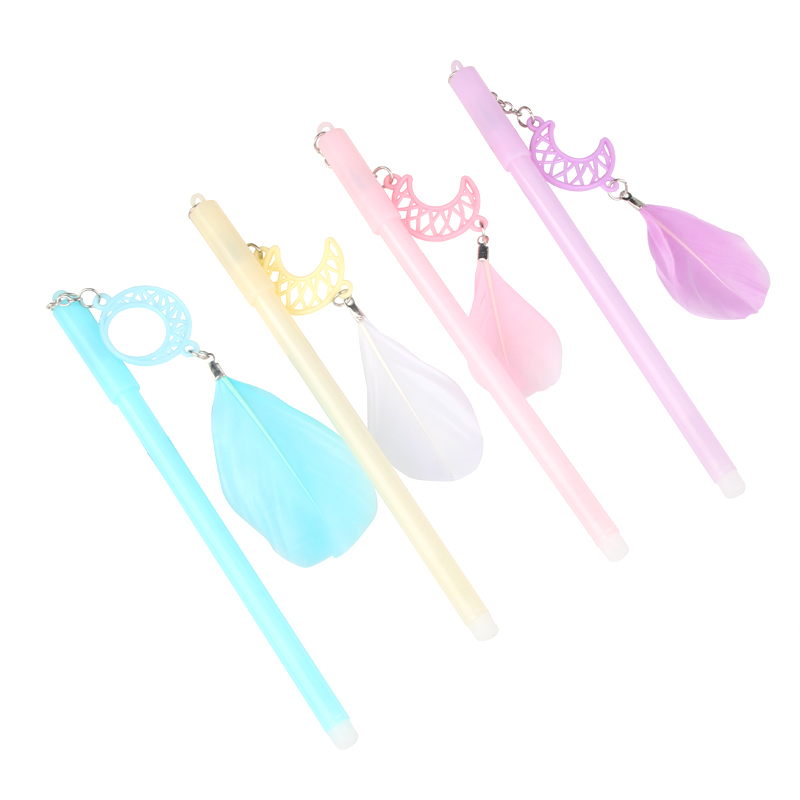 Japanese and Korean Creative Simple Clear New Moon Feather Pendant Black 0.5mm Gel Pen Student Studying Stationery