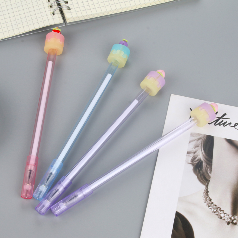 Factory Direct Sales Cartoon New Creative Fruit Cake Transparent Rod Gel Pen Black 0.5mm Student Studying Stationery