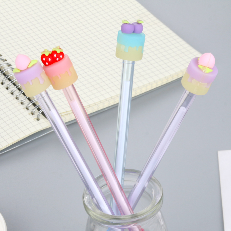 Factory Direct Sales Cartoon New Creative Fruit Cake Transparent Rod Gel Pen Black 0.5mm Student Studying Stationery