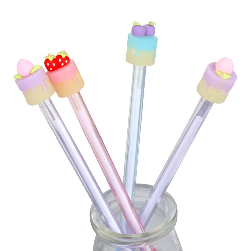 Factory Direct Sales Cartoon New Creative Fruit Cake Transparent Rod Gel Pen Black 0.5mm Student Studying Stationery
