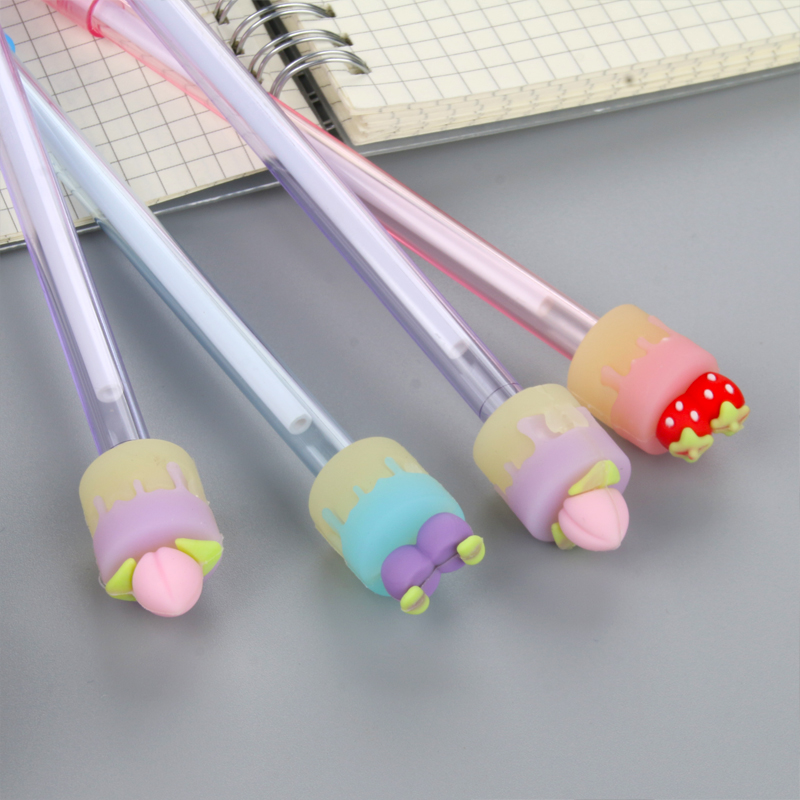 Factory Direct Sales Cartoon New Creative Fruit Cake Transparent Rod Gel Pen Black 0.5mm Student Studying Stationery