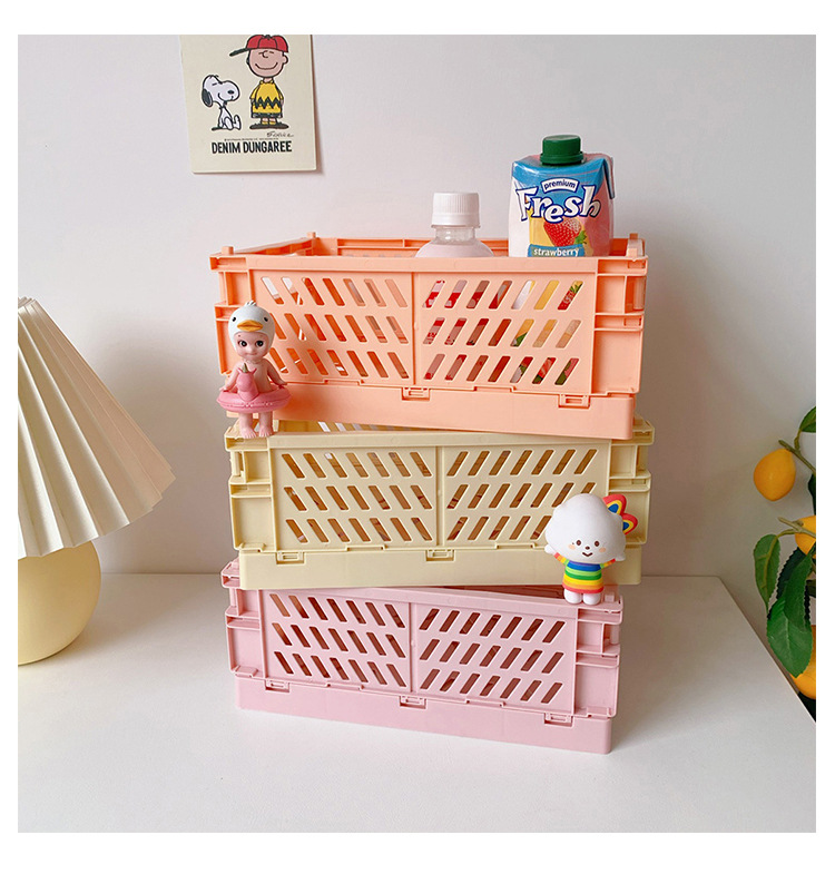 Korean Ins Foldable Plastic Storage Box Student Desktop Finishing Journal Tape Stationery Skin Care Products Storage Basket