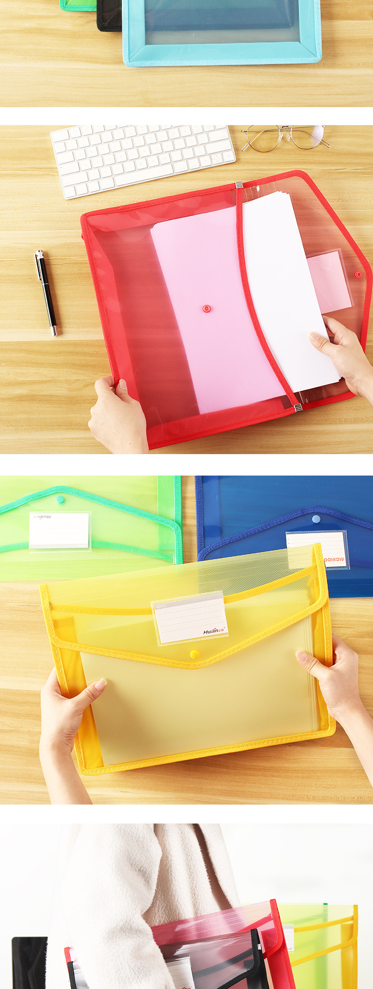 A4 File Bag Transparent Large Capacity Student Paper Bag Office Information Bag File Bag with Business Card Three-Dimensional Edge Bag