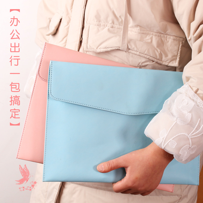 High-End Leather Student Information Bag A4 File Bag Large Capacity Stitching File Bag Business Briefcase Information Bag