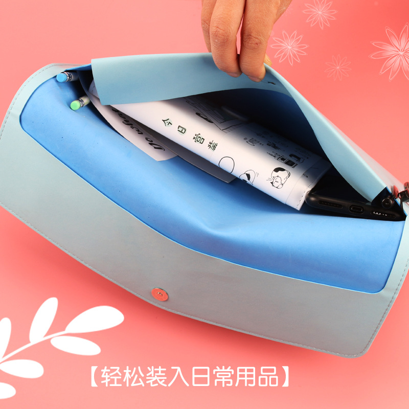 High-End Leather Student Information Bag A4 File Bag Large Capacity Stitching File Bag Business Briefcase Information Bag