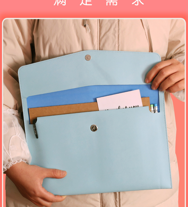 High-End Leather Student Information Bag A4 File Bag Large Capacity Stitching File Bag Business Briefcase Information Bag