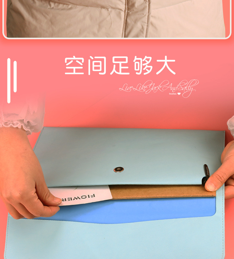 High-End Leather Student Information Bag A4 File Bag Large Capacity Stitching File Bag Business Briefcase Information Bag