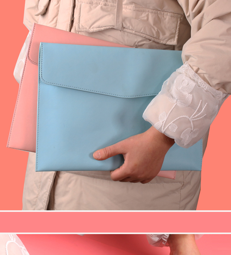High-End Leather Student Information Bag A4 File Bag Large Capacity Stitching File Bag Business Briefcase Information Bag