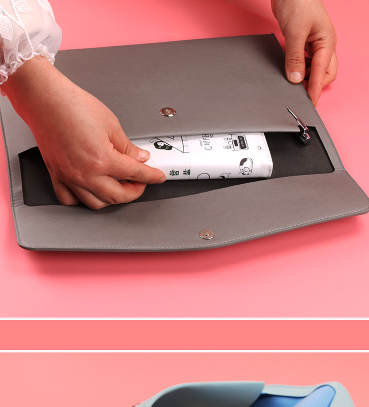 High-End Leather Student Information Bag A4 File Bag Large Capacity Stitching File Bag Business Briefcase Information Bag