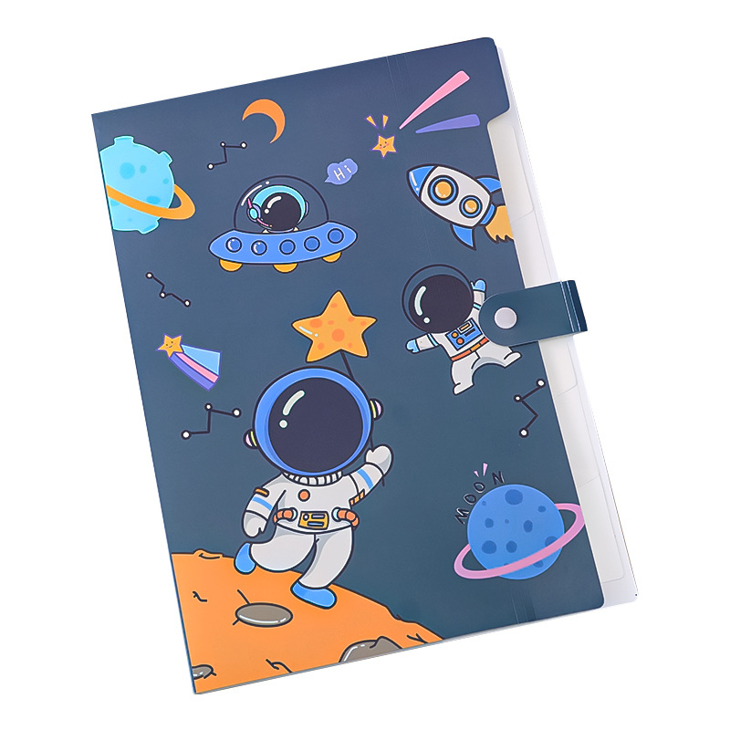 File Holder Cartoon Astronaut A4 Folder Student Stationery Multi-Layer File Holder Large Capacity 6-Grid Information Bag